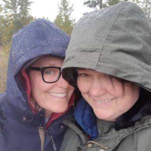beth and joy in the rain